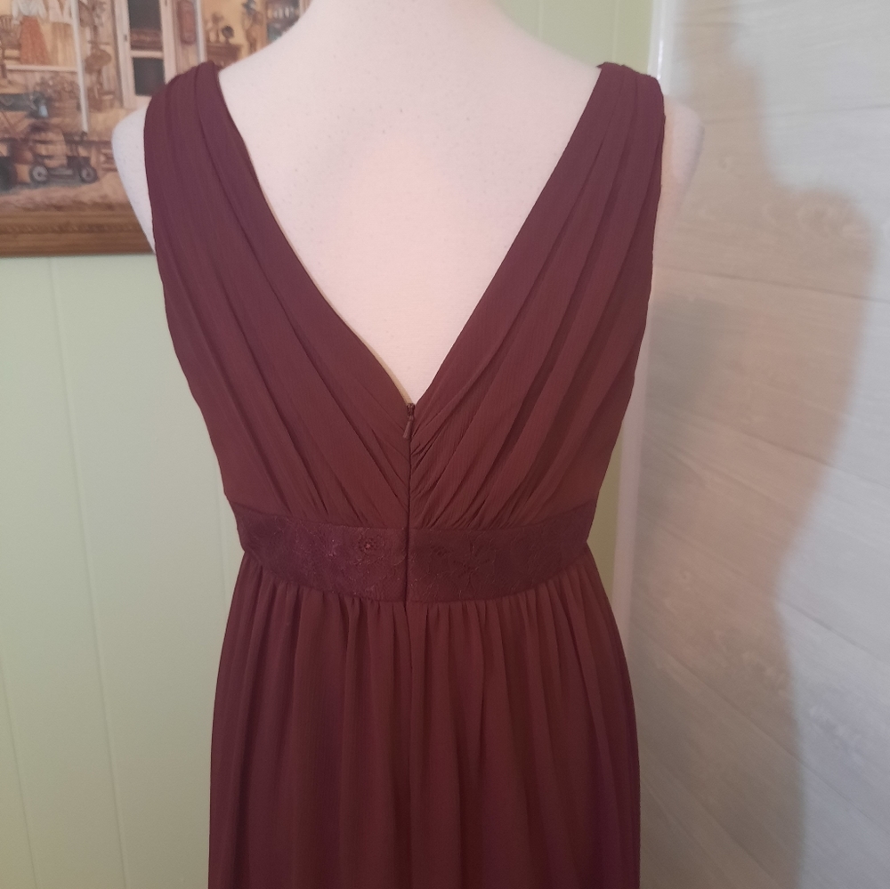 Davids bridal lace ruched chiffon wine maxi dress gown sz 6 *D1 - Picture 4 of 8